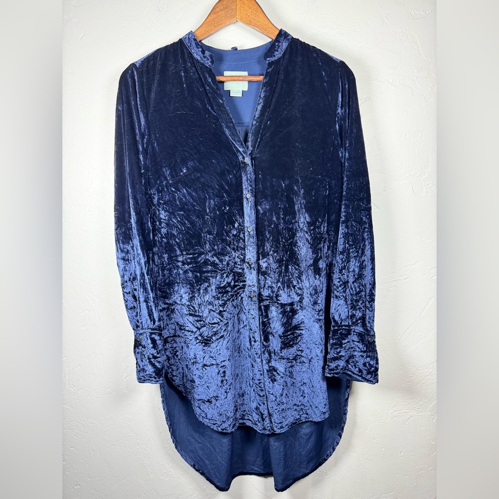 Anthropology Maeve Midnight‎ Blue Crushed Velvet Tunic Top Size 4 Small